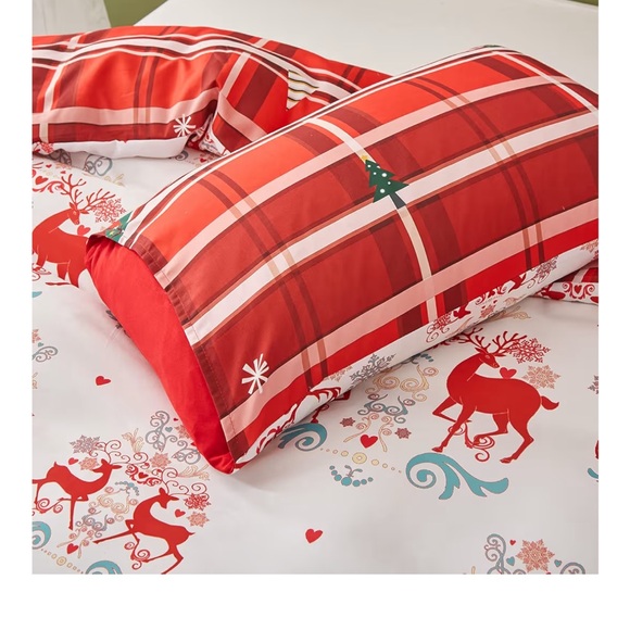 Other - Festive Reindeer Bedding Set Reversible - Red and White